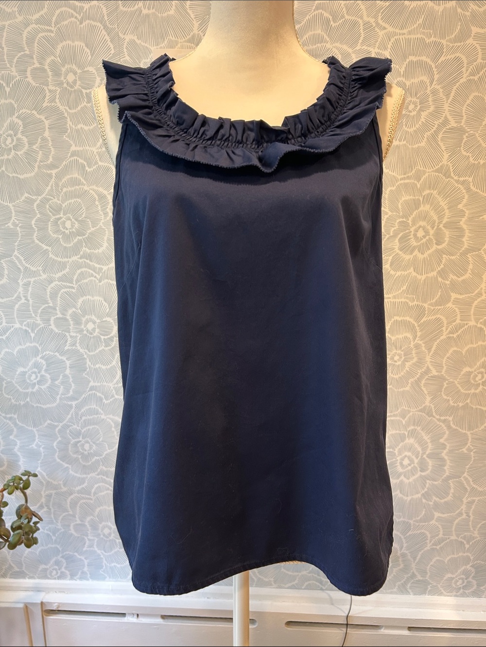 J. Crew Factory Navy Ruffle-Trim Sleeveless Blouse - Sz 10